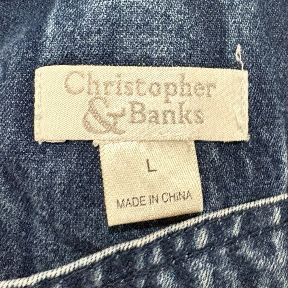 Christopher Banks Embroidered Denim Christmas overalls Large Vintage - Picture 3 of 10